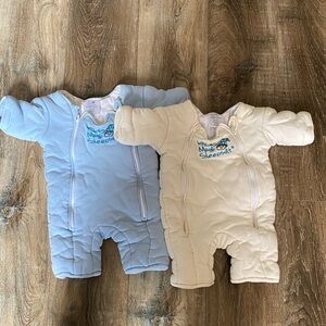 Two Magic Sleepsuit Kids Pajamas Sleep Sacks - Blue and Cream (both size small)